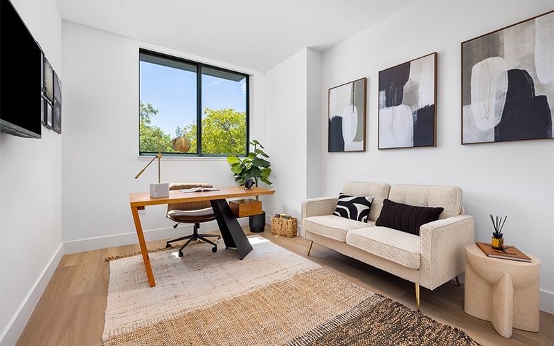 living room with large window
